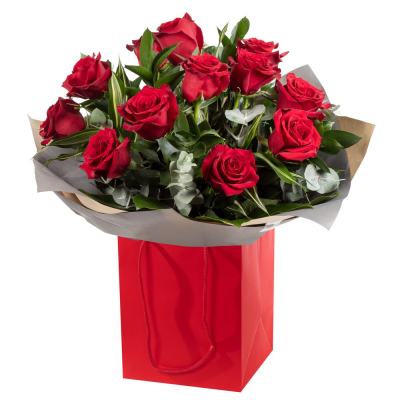 For My Sweetheart - 12 luxury red roses and fabulous foliage are all you need to make a grand romantic gesture to your sweetheart.